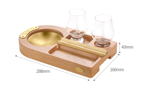 Cigar Tray Holder Accessories Set With Whiskey Wine Glass Cup